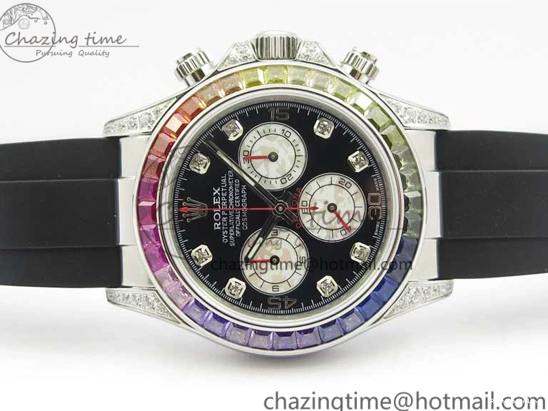 0203 Daytona 116599RBOW SS Rainbow Crystal BLF Best Edition Black Dial on Rubber Strap A Affordable 3237
